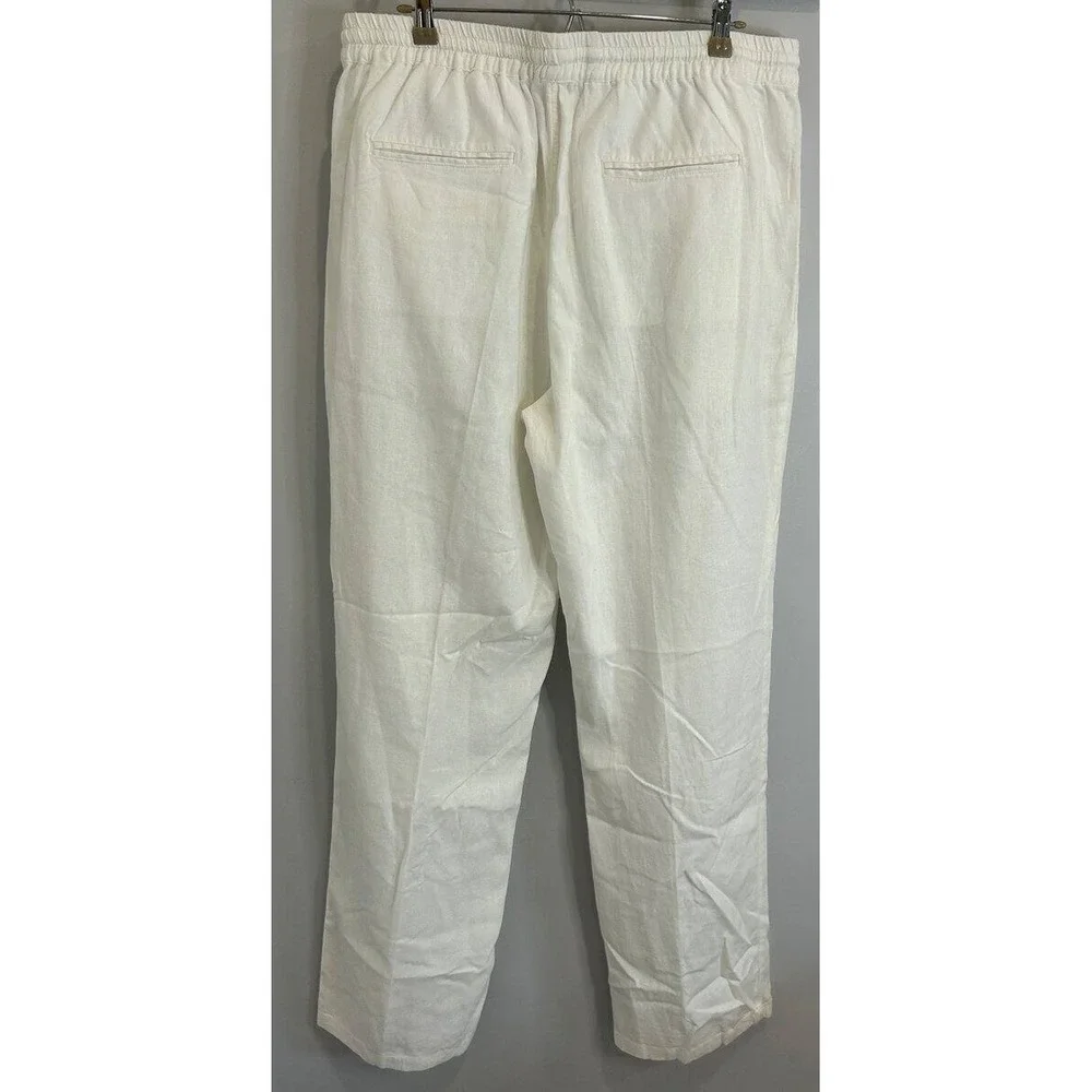 Isle Bay Linens White Linen Blend Pull On Drawstring Mens Pants 33